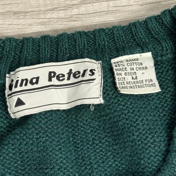 Vintage 90s Cottagecore SweaterVest Red House Scene Forest Green Medium Novelty - Picture 5 of 5